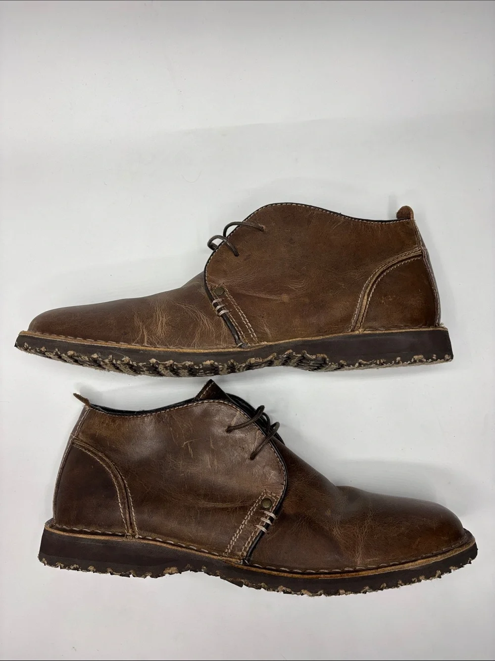 Crevo Men’s Brown Leather 2 Eyelet Chukka Boots Size 10